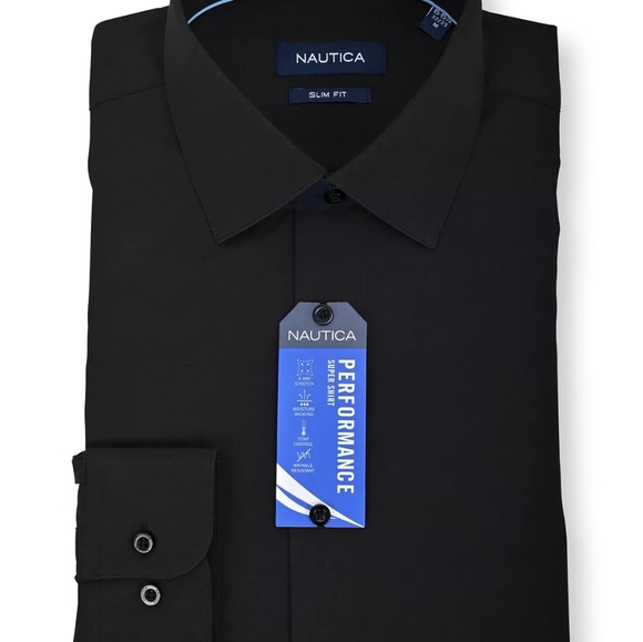 Nautica | Shirts | Nwt Nautica Mens Slim Fit Supershirt Dress Shirt Solid  Black Small Medium | Poshmark